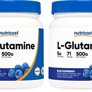 Nutricost L-Glutamine Powder 500 Grams (Blue Raspberry) (2 Bottles)